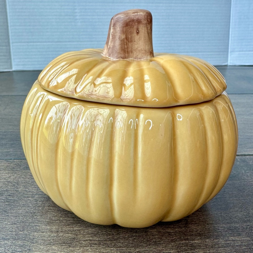 Williams Sonoma Harvest Pumpkin Individual Soup Bowl w Lid - Lid has tiny Chip